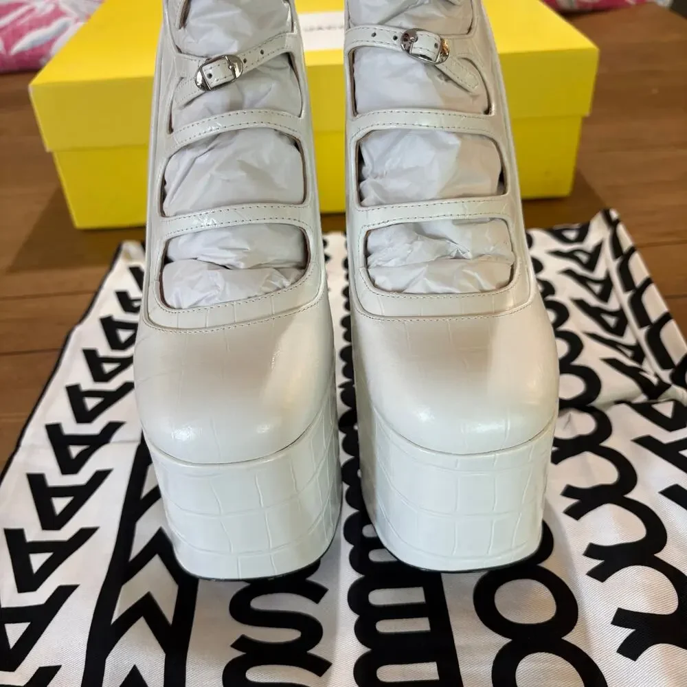 NIB Marc Jacobs The Kiki Platform Ankle Boots White Croc Print Leather US SZ 9W - Picture 6 of 10